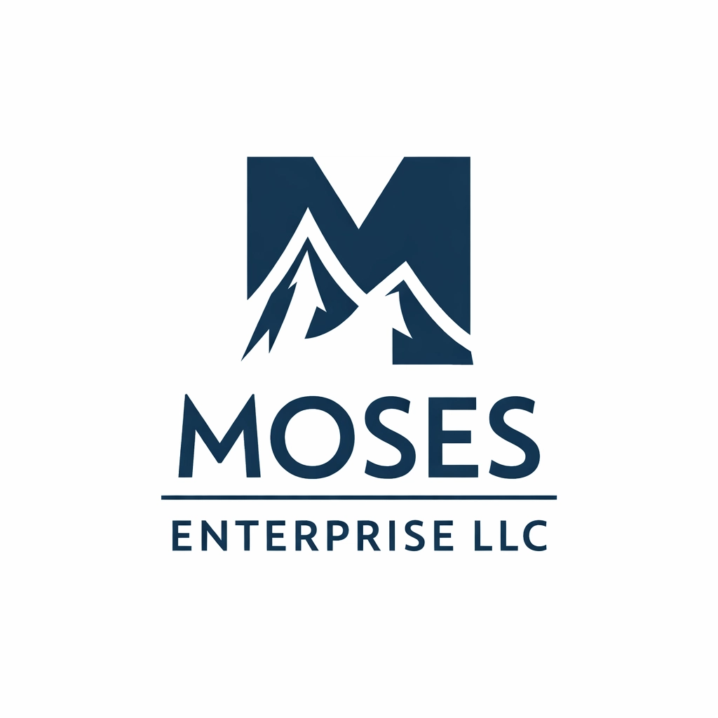 Moses Enterprise LLC logo with mountain silhouette inside a capital M