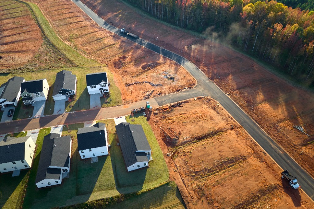 Residential subdivision earthwork and haul trucks